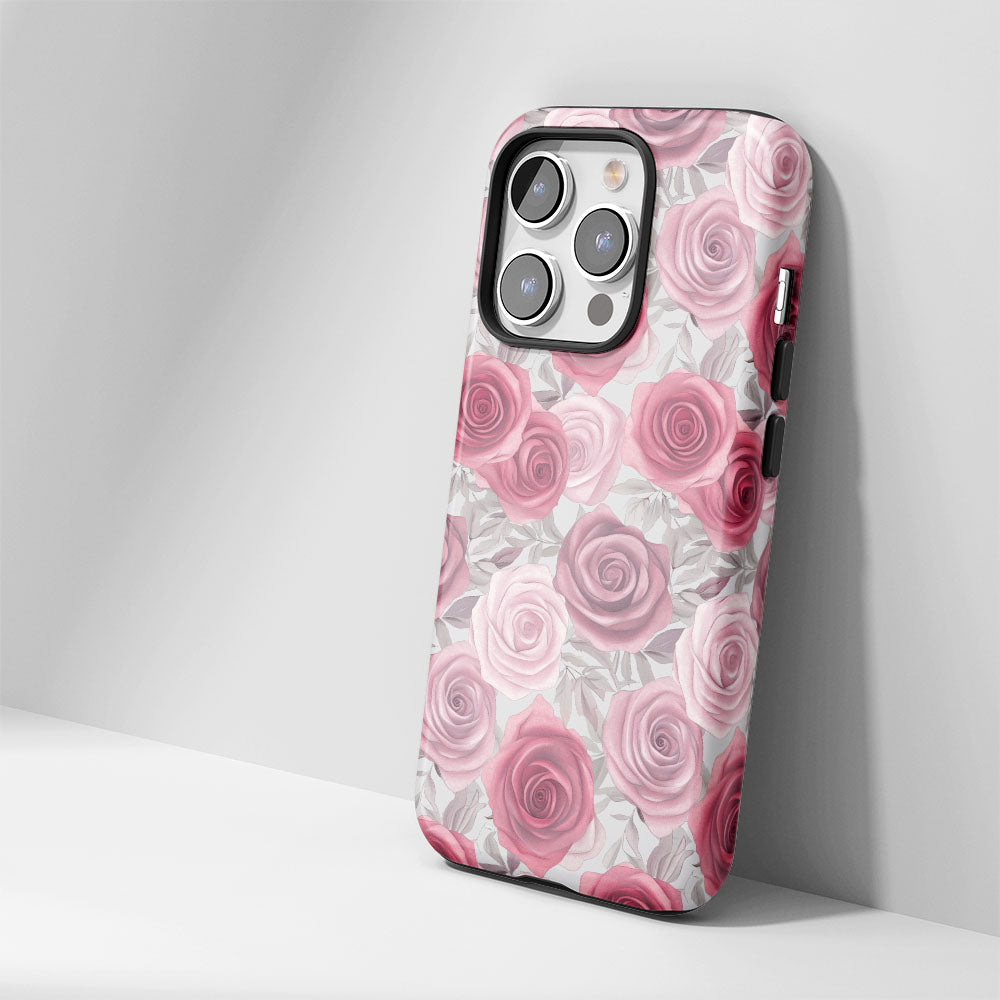 Double-Layer Semi-Handprinted Tough Matte Red Rose iPhone Case