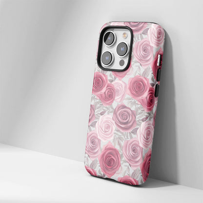 Double-Layer Semi-Handprinted Tough Matte Red Rose iPhone Case