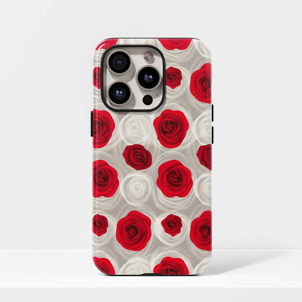 Double-Layer Semi-Handprinted Tough Matte Red Rose iPhone Case