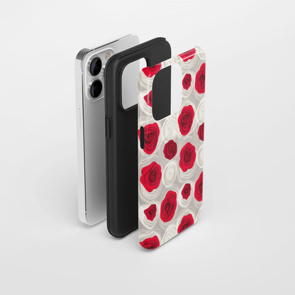 Double-Layer Semi-Handprinted Tough Matte Red Rose iPhone Case