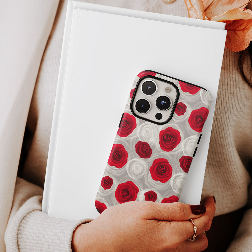 Double-Layer Semi-Handprinted Tough Matte Red Rose iPhone Case