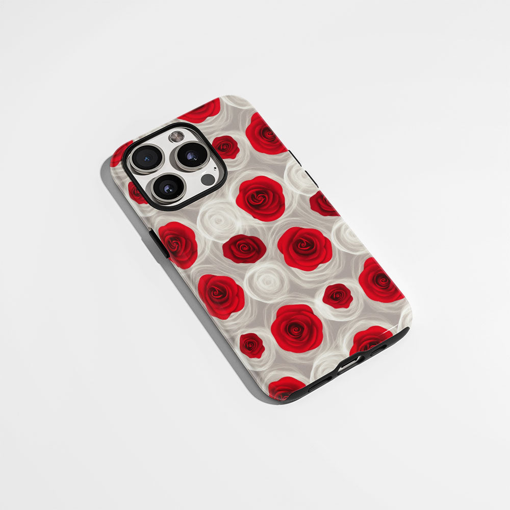 Double-Layer Semi-Handprinted Tough Matte Red Rose iPhone Case