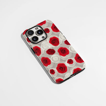 Double-Layer Semi-Handprinted Tough Matte Red Rose iPhone Case