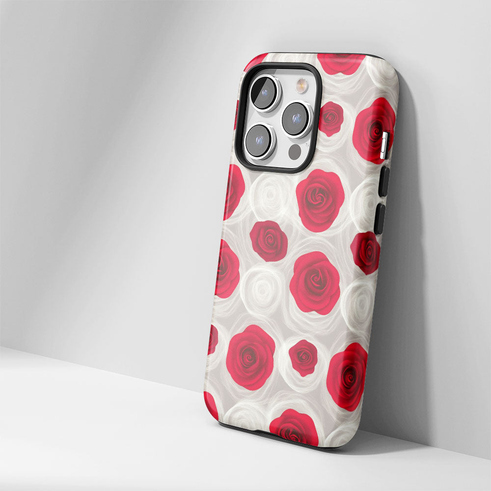 Double-Layer Semi-Handprinted Tough Matte Red Rose iPhone Case