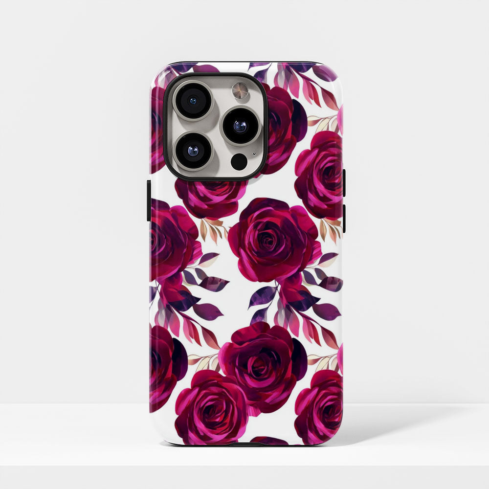 Double-Layer Semi-Handprinted Tough Matte Red Rose iPhone Case
