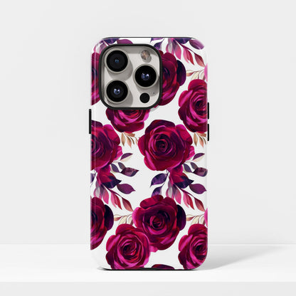 Double-Layer Semi-Handprinted Tough Matte Red Rose iPhone Case