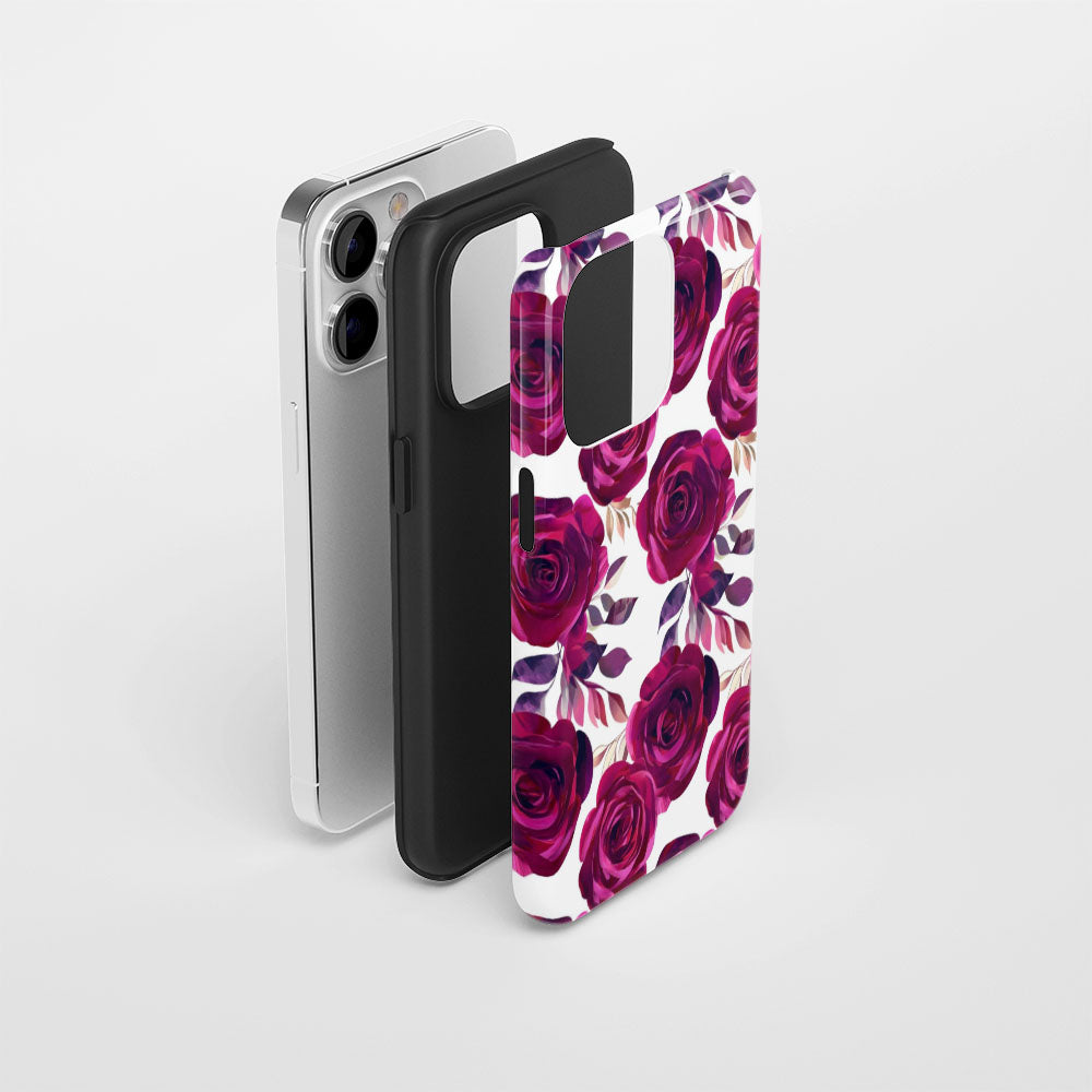 Double-Layer Semi-Handprinted Tough Matte Red Rose iPhone Case