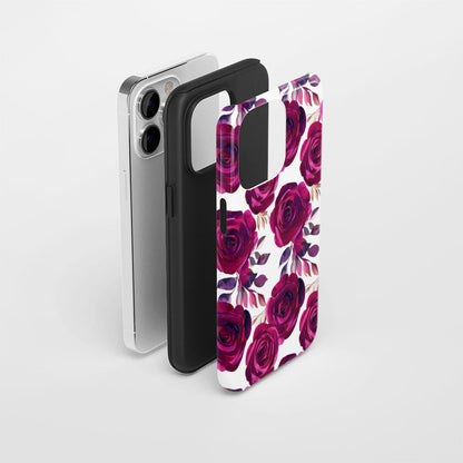 Double-Layer Semi-Handprinted Tough Matte Red Rose iPhone Case