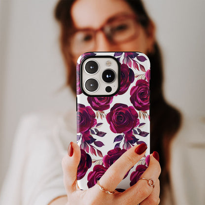Double-Layer Semi-Handprinted Tough Matte Red Rose iPhone Case