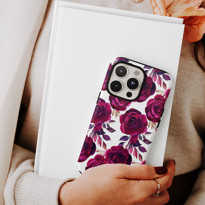 Double-Layer Semi-Handprinted Tough Matte Red Rose iPhone Case