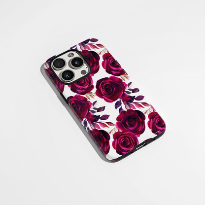 Double-Layer Semi-Handprinted Tough Matte Red Rose iPhone Case