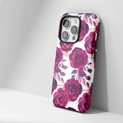 Double-Layer Semi-Handprinted Tough Matte Red Rose iPhone Case