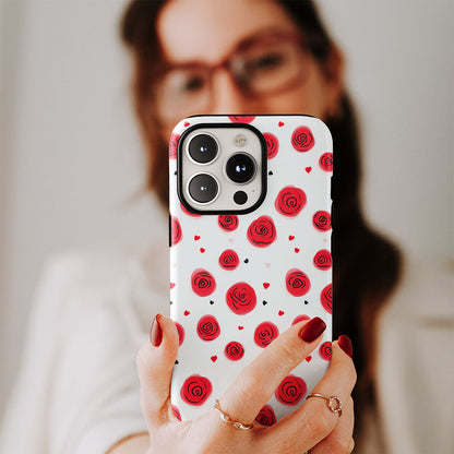 Double-Layer Semi-Handprinted Tough Matte Red Rose iPhone Case