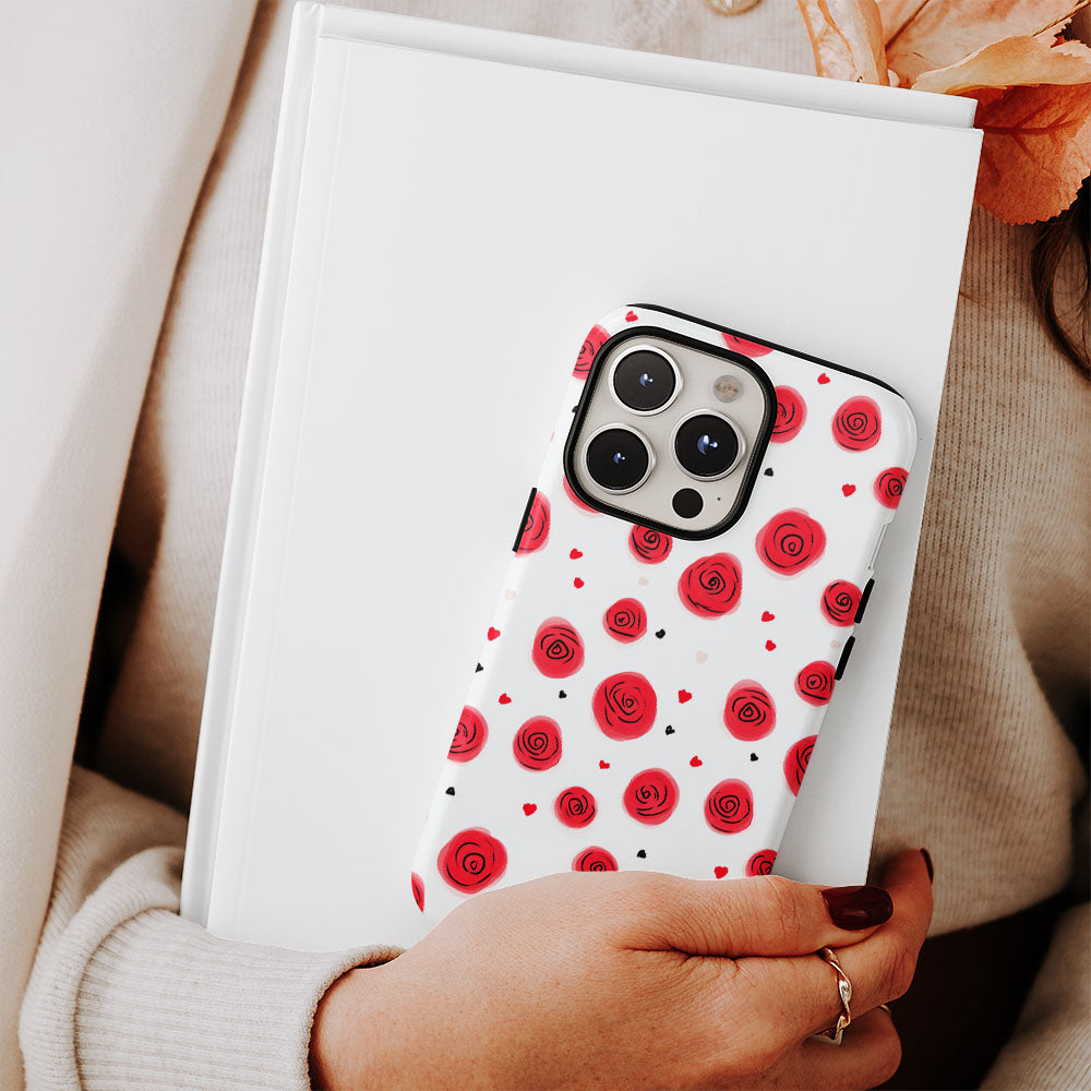 Double-Layer Semi-Handprinted Tough Matte Red Rose iPhone Case