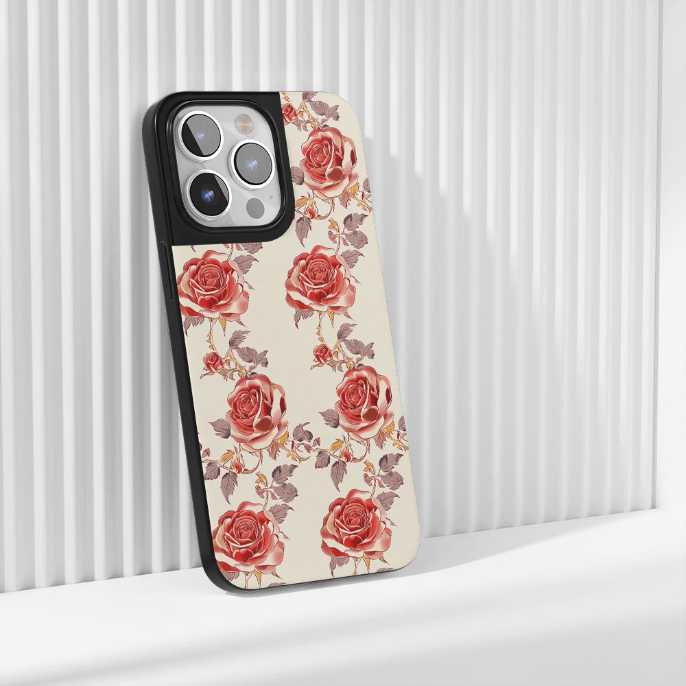 Industry-Level Tough Matte Red Rose iPhone Case (MagSafe-Compatible)