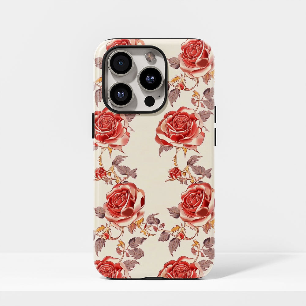 Double-Layer Semi-Handprinted Tough Matte Red Rose iPhone Case