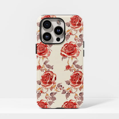 Double-Layer Semi-Handprinted Tough Matte Red Rose iPhone Case