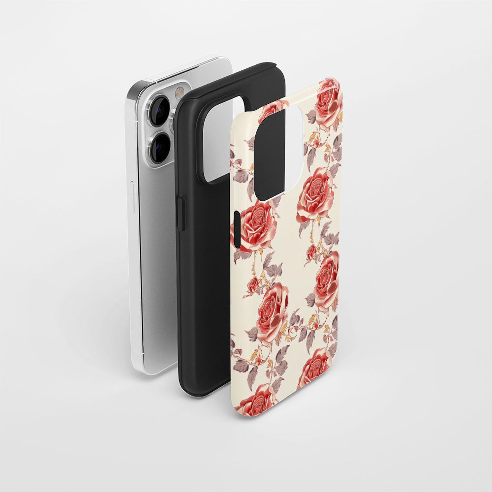 Double-Layer Semi-Handprinted Tough Matte Red Rose iPhone Case