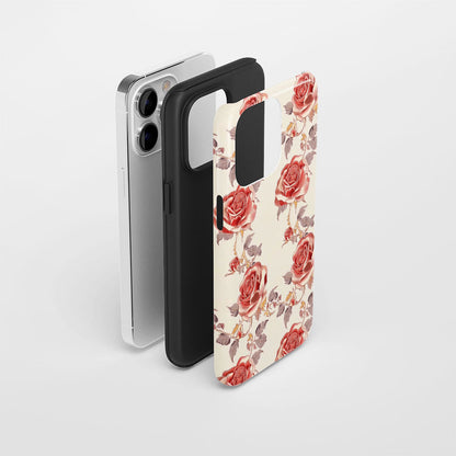 Double-Layer Semi-Handprinted Tough Matte Red Rose iPhone Case