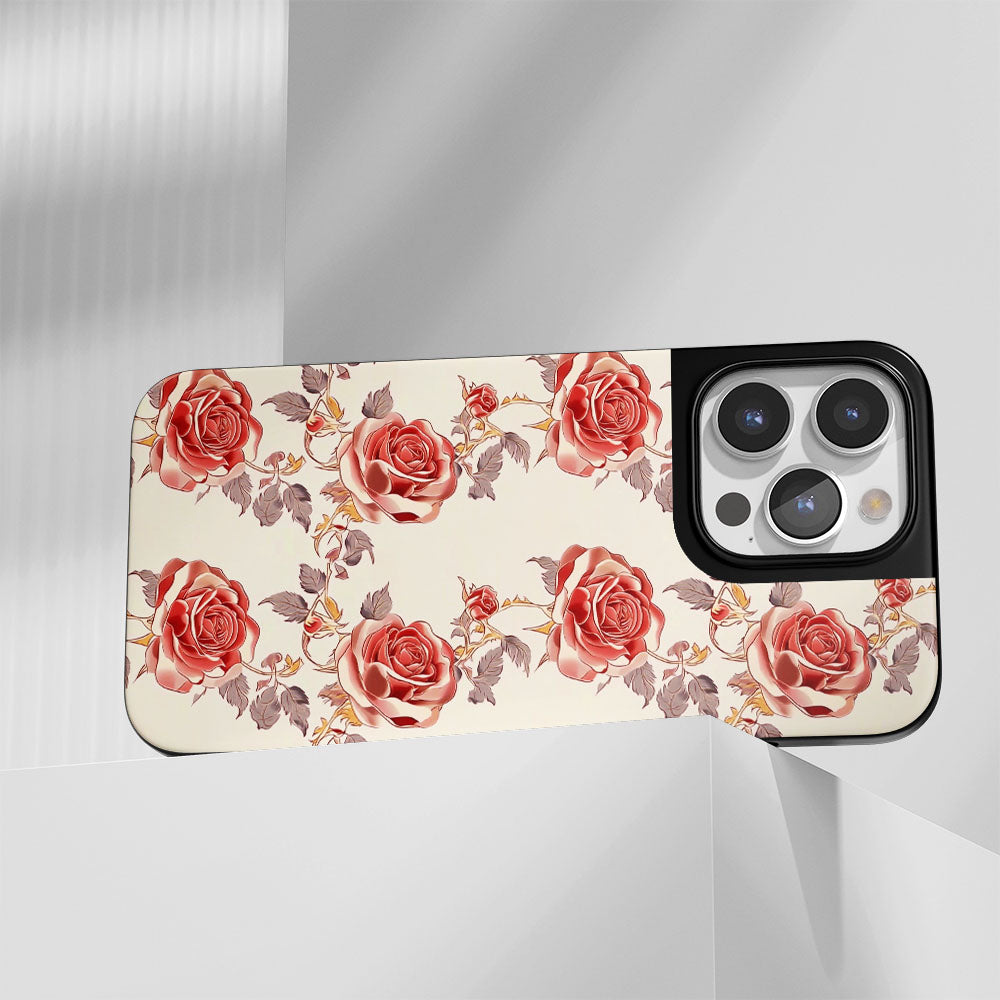 Industry-Level Tough Matte Red Rose iPhone Case (MagSafe-Compatible)
