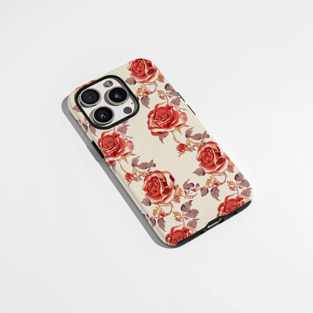 Double-Layer Semi-Handprinted Tough Matte Red Rose iPhone Case