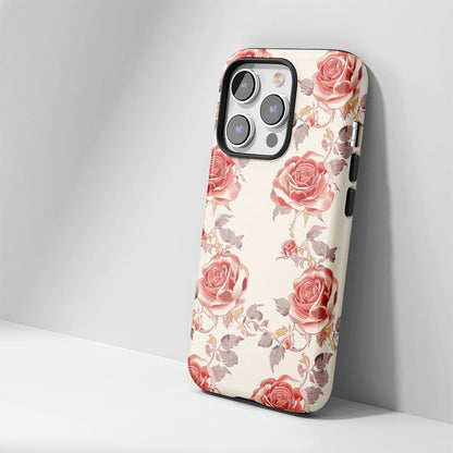 Double-Layer Semi-Handprinted Tough Matte Red Rose iPhone Case