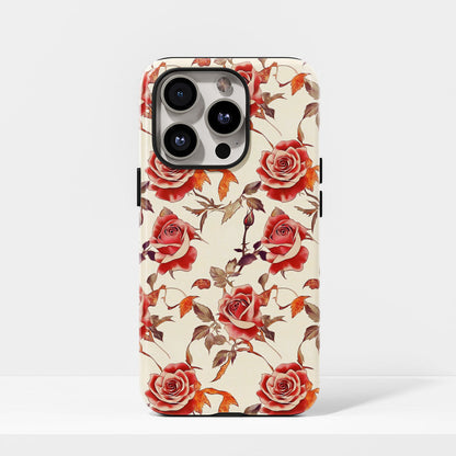 Double-Layer Semi-Handprinted Tough Matte Red Rose iPhone Case