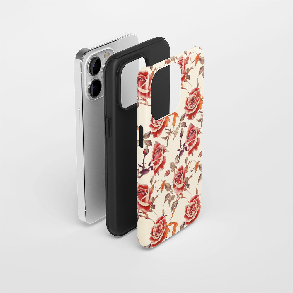 Double-Layer Semi-Handprinted Tough Matte Red Rose iPhone Case