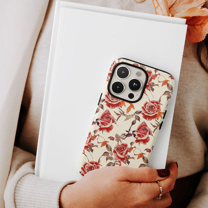 Double-Layer Semi-Handprinted Tough Matte Red Rose iPhone Case