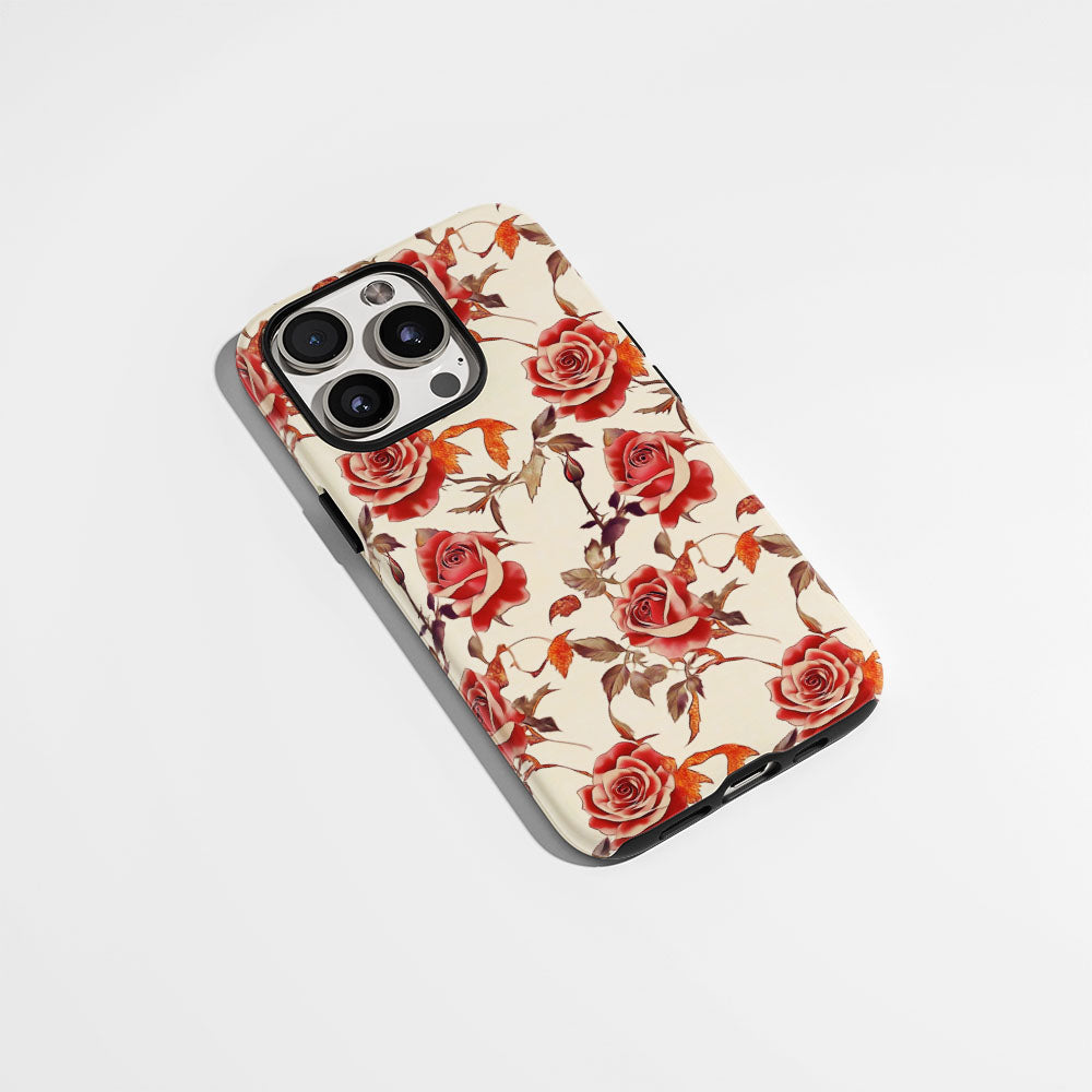 Double-Layer Semi-Handprinted Tough Matte Red Rose iPhone Case