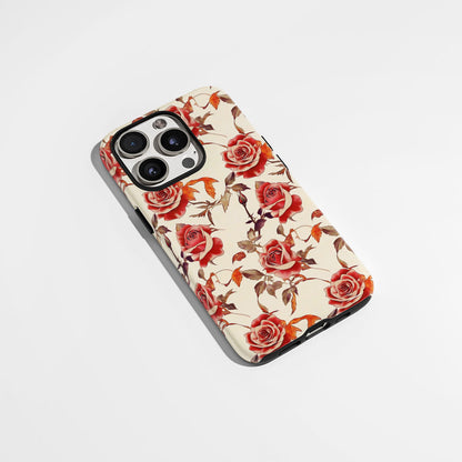 Double-Layer Semi-Handprinted Tough Matte Red Rose iPhone Case
