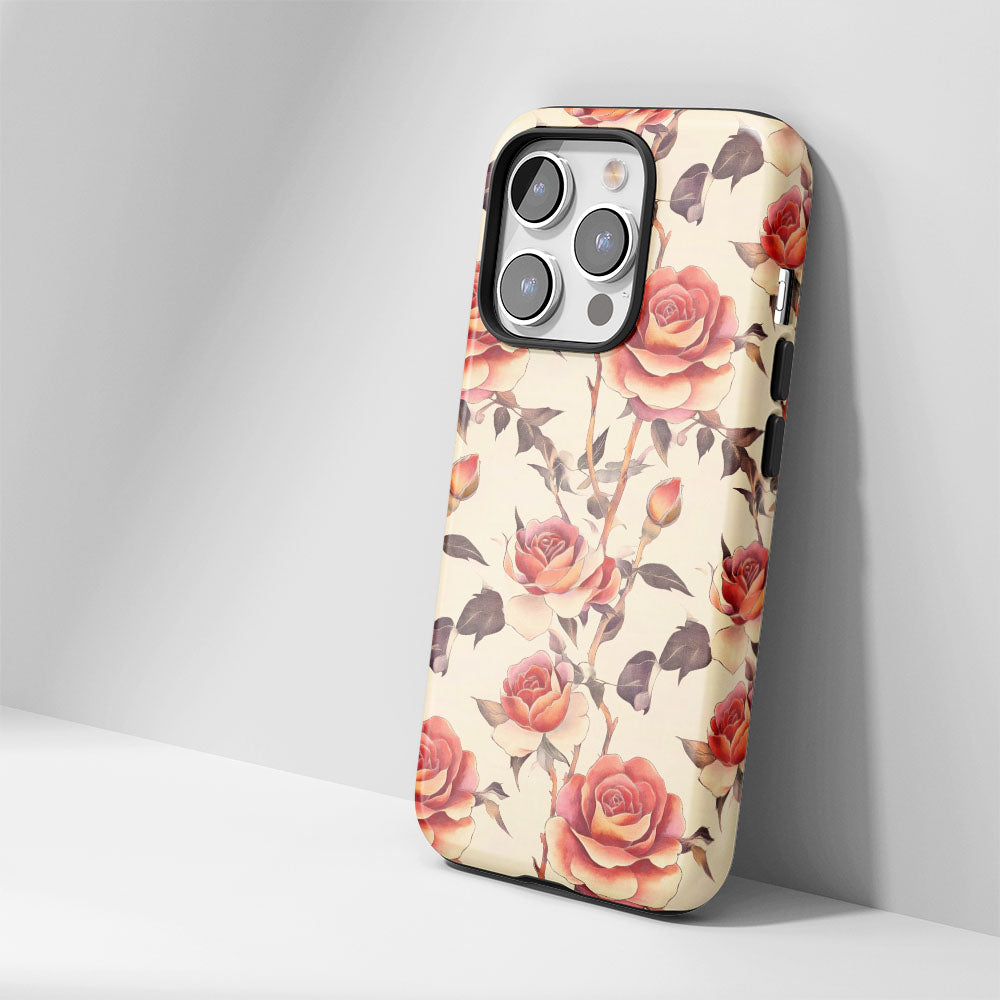 Double-Layer Semi-Handprinted Tough Matte Red Rose iPhone Case