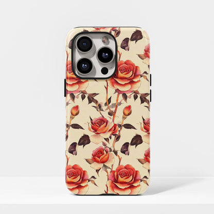 Double-Layer Semi-Handprinted Tough Matte Red Rose iPhone Case