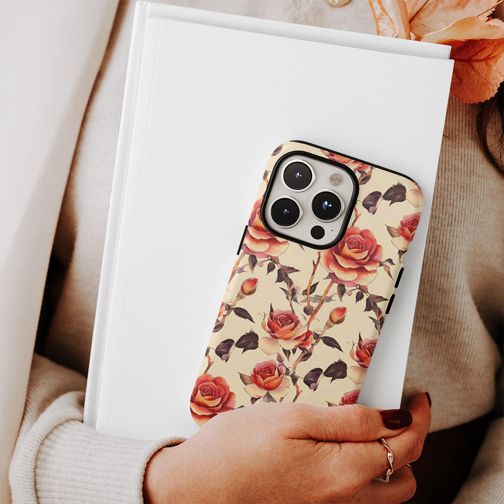 Double-Layer Semi-Handprinted Tough Matte Red Rose iPhone Case