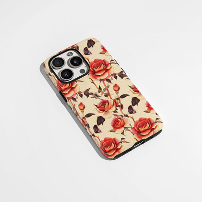 Double-Layer Semi-Handprinted Tough Matte Red Rose iPhone Case