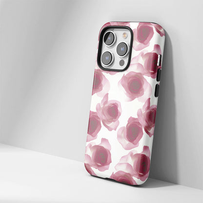 เคส iPhone สีแดงกุหลาบเคลือบด้านแบบ 2 ชั้น พิมพ์ลายด้วยมือ 