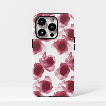 เคส iPhone สีแดงกุหลาบเคลือบด้านแบบ 2 ชั้น พิมพ์ลายด้วยมือ 