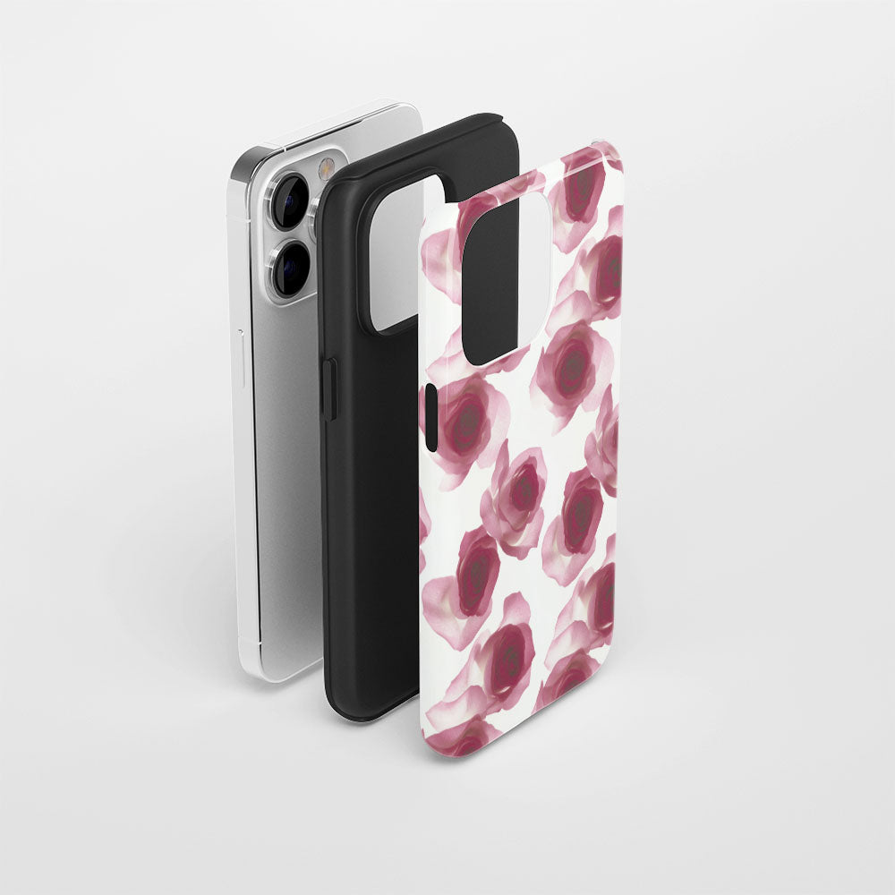 เคส iPhone สีแดงกุหลาบเคลือบด้านแบบ 2 ชั้น พิมพ์ลายด้วยมือ 