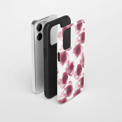 เคส iPhone สีแดงกุหลาบเคลือบด้านแบบ 2 ชั้น พิมพ์ลายด้วยมือ 