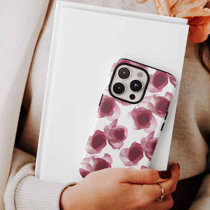 เคส iPhone สีแดงกุหลาบเคลือบด้านแบบ 2 ชั้น พิมพ์ลายด้วยมือ 