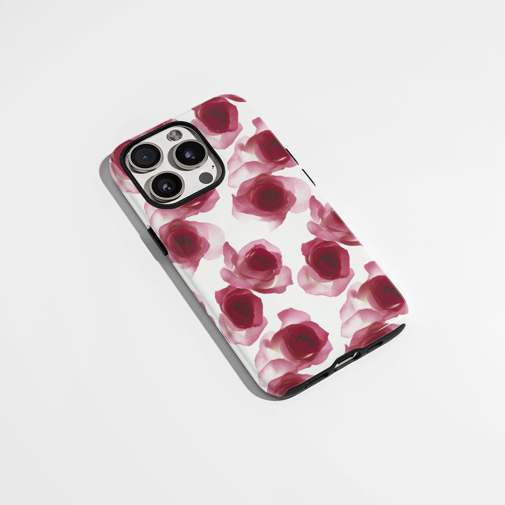 เคส iPhone สีแดงกุหลาบเคลือบด้านแบบ 2 ชั้น พิมพ์ลายด้วยมือ 