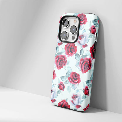 Double-Layer Semi-Handprinted Tough Matte Red Rose iPhone Case