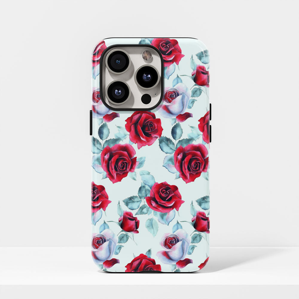 Double-Layer Semi-Handprinted Tough Matte Red Rose iPhone Case