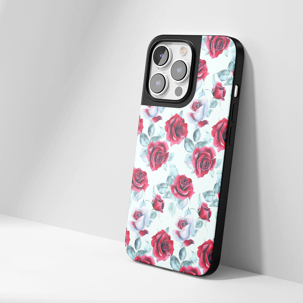 Industry-Level Tough Matte Red Rose iPhone Case (MagSafe-Compatible)