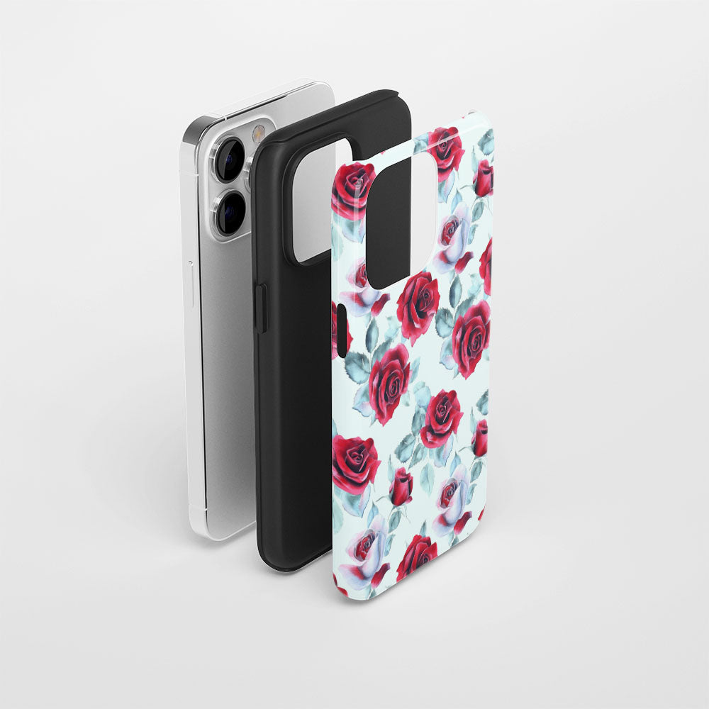 Double-Layer Semi-Handprinted Tough Matte Red Rose iPhone Case