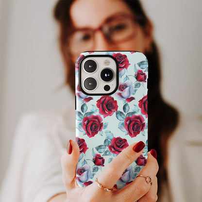 Double-Layer Semi-Handprinted Tough Matte Red Rose iPhone Case