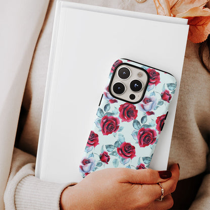 Double-Layer Semi-Handprinted Tough Matte Red Rose iPhone Case