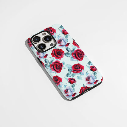 Double-Layer Semi-Handprinted Tough Matte Red Rose iPhone Case