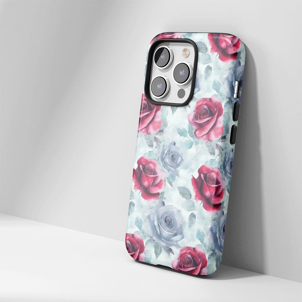 雙層半手印堅韌霧面紅玫瑰 iPhone 手機殼
