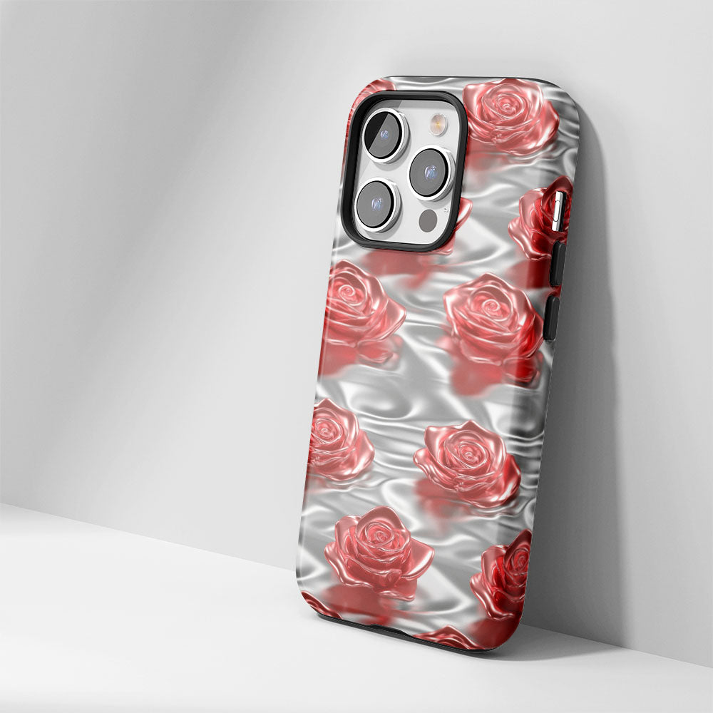 Double-Layer Semi-Handprinted Tough Matte Red Rose iPhone Case